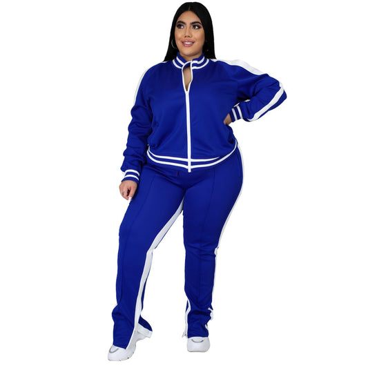 Plus Size Plus Size Fall Winter Long-Sleeved Trousers Solid Color Characteristic Casual Sports Women Suit