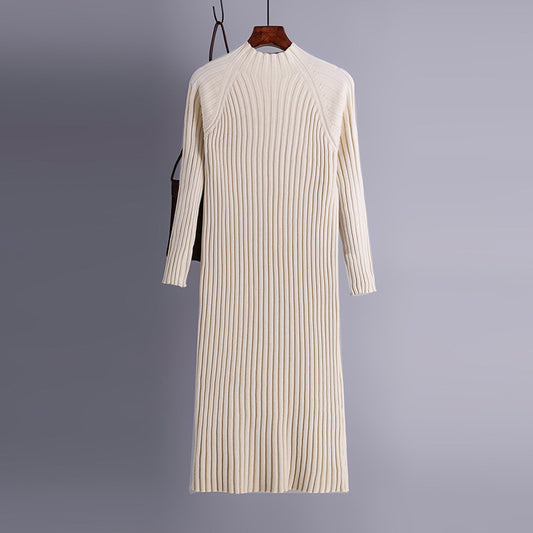 Half Turtleneck Sweater Dress Women's Mid-Length below the Knee Slim Fit Inner