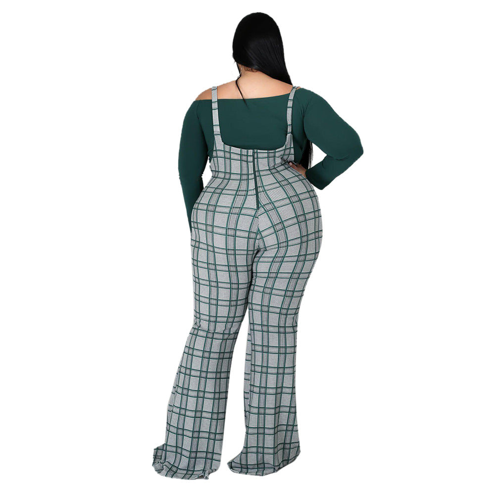 Plus Size Plus Size Fall Winter  Lady Sexy Sling plus Top Casual Suit