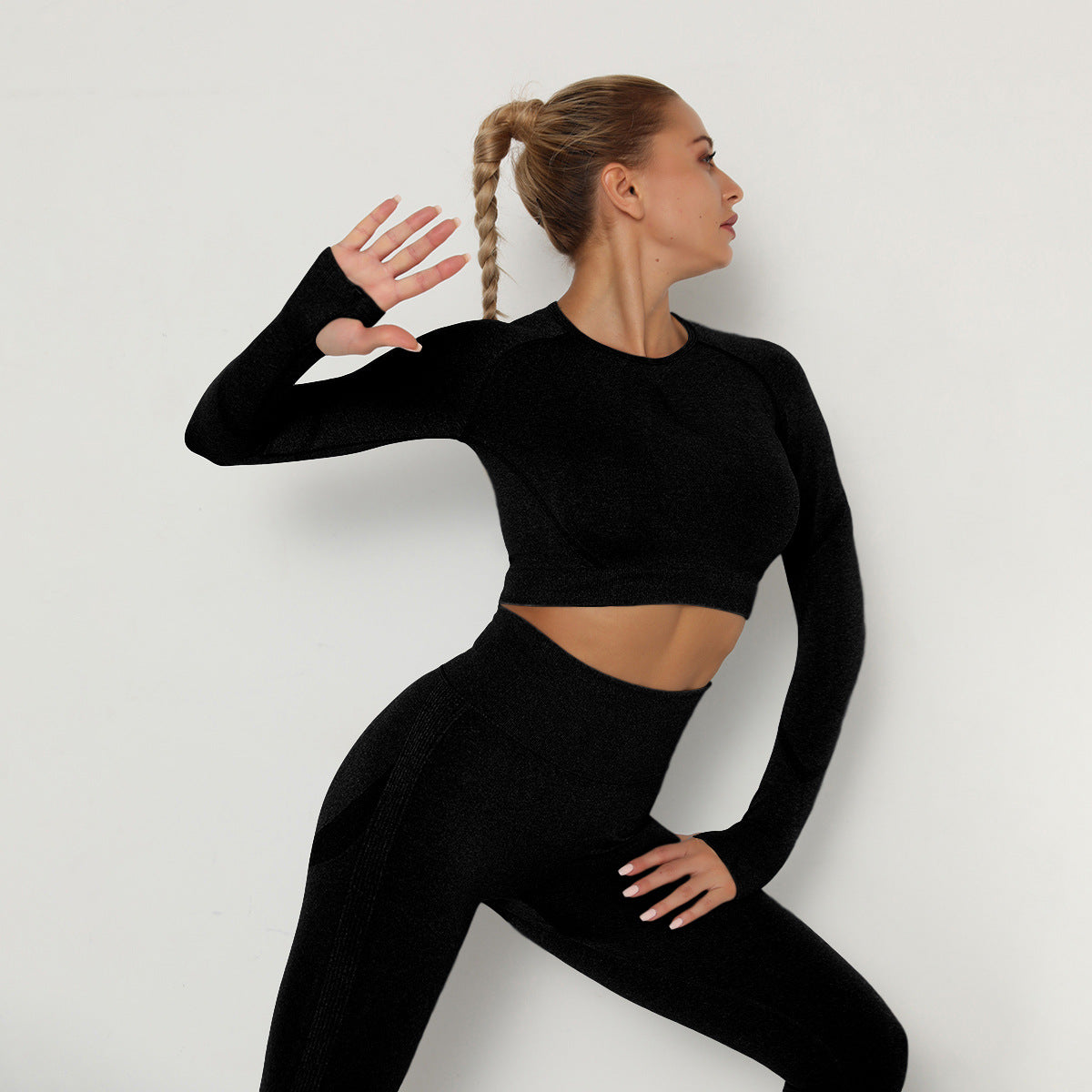 Clothes Long Sleeve High Elastic Pleated Quick-Drying Long Sleeve Fitness Yoga Wear Top