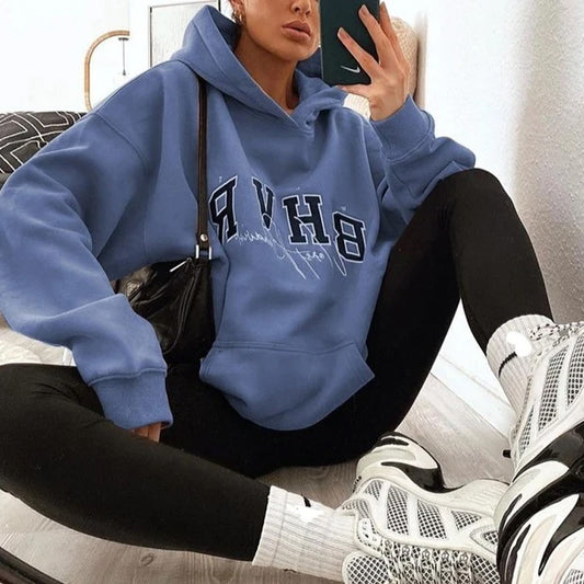 Women Clothing Hoodie  Game Letter Graphic Printing plus Velvet Warm Long Sleeve  Autumn Winter