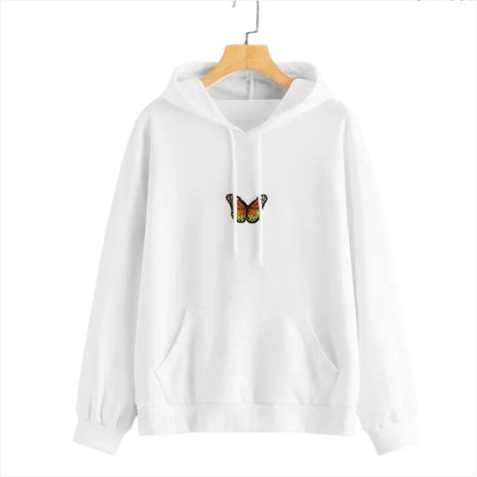 Loose Long Sleeve Embroidered Butterfly Hooded Loose