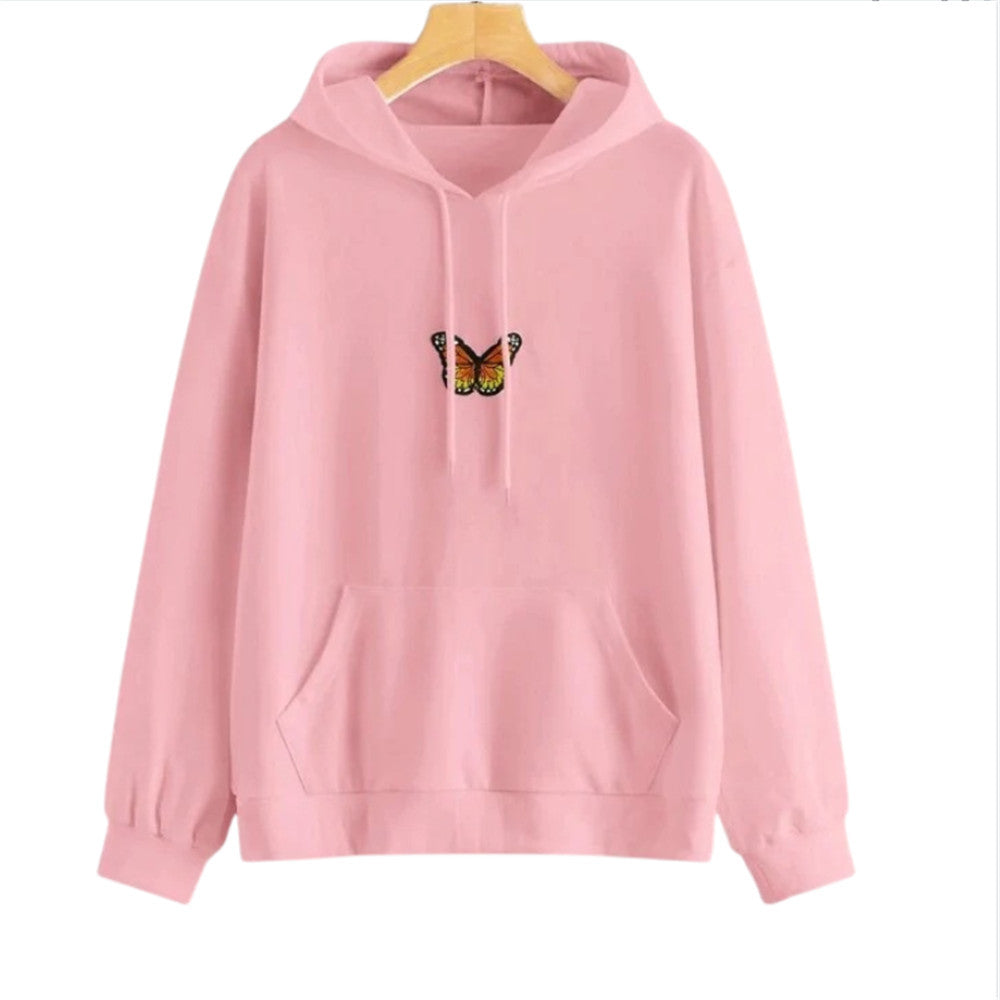 Loose Long Sleeve Embroidered Butterfly Hooded Loose