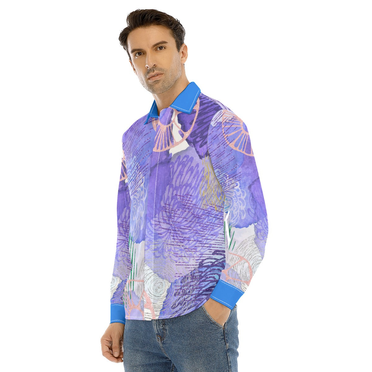 SEANGANJE Men's Lapel Collar Shirt With Concealed Placket