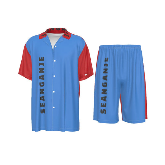 SEANGANJE Men's Imitation Silk Shirt Suit