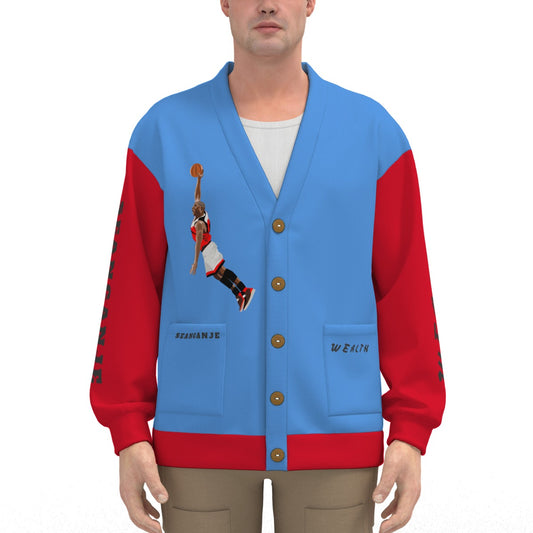 SEANGANJE Unisex V-neck Knitted Fleece Cardigan With Button Closure