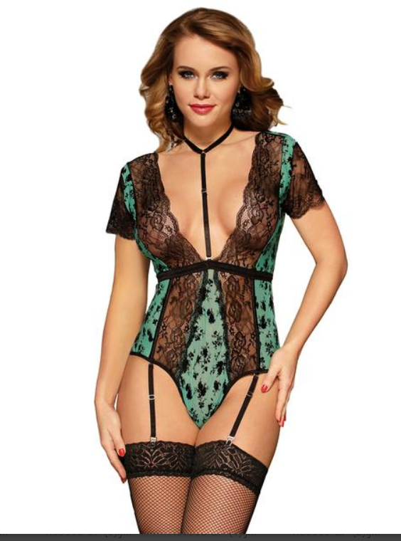 Plus Size Sexy Lingerie  Sexy Lace Floral Stitching See-through Garter Jumpsuit