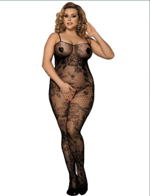 Plus Size Sexy Lingerie Lace Embroidery Open Strap Body Stockings  Supply