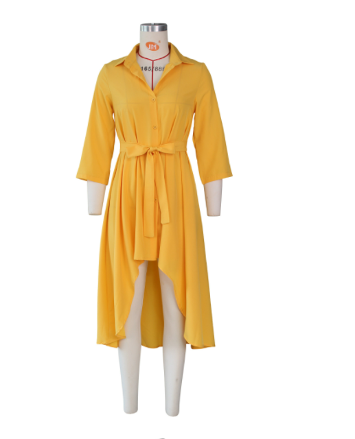 Autumn Winter Irregular Asymmetric Half Sleeve Long Shirt Dress