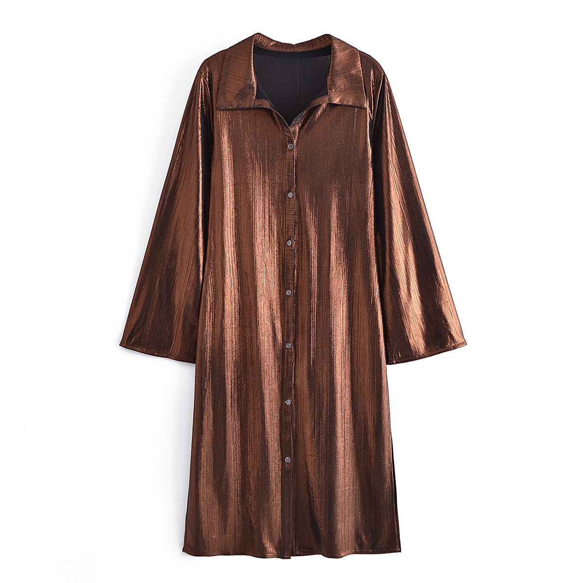 Spring Women Clothing Retro Loose Slimming All-Matching Shirt Pleated Straight Dress Long