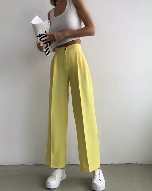 Summer Women Clothing Solid Color Work Pant Elastic Waist Casual Trousers