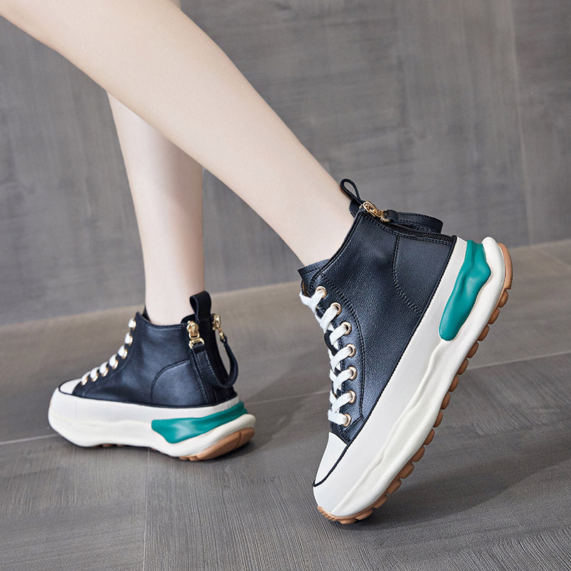 Women's Sneakers Rear Zipper Increased And Slim Sports Casual Shoes