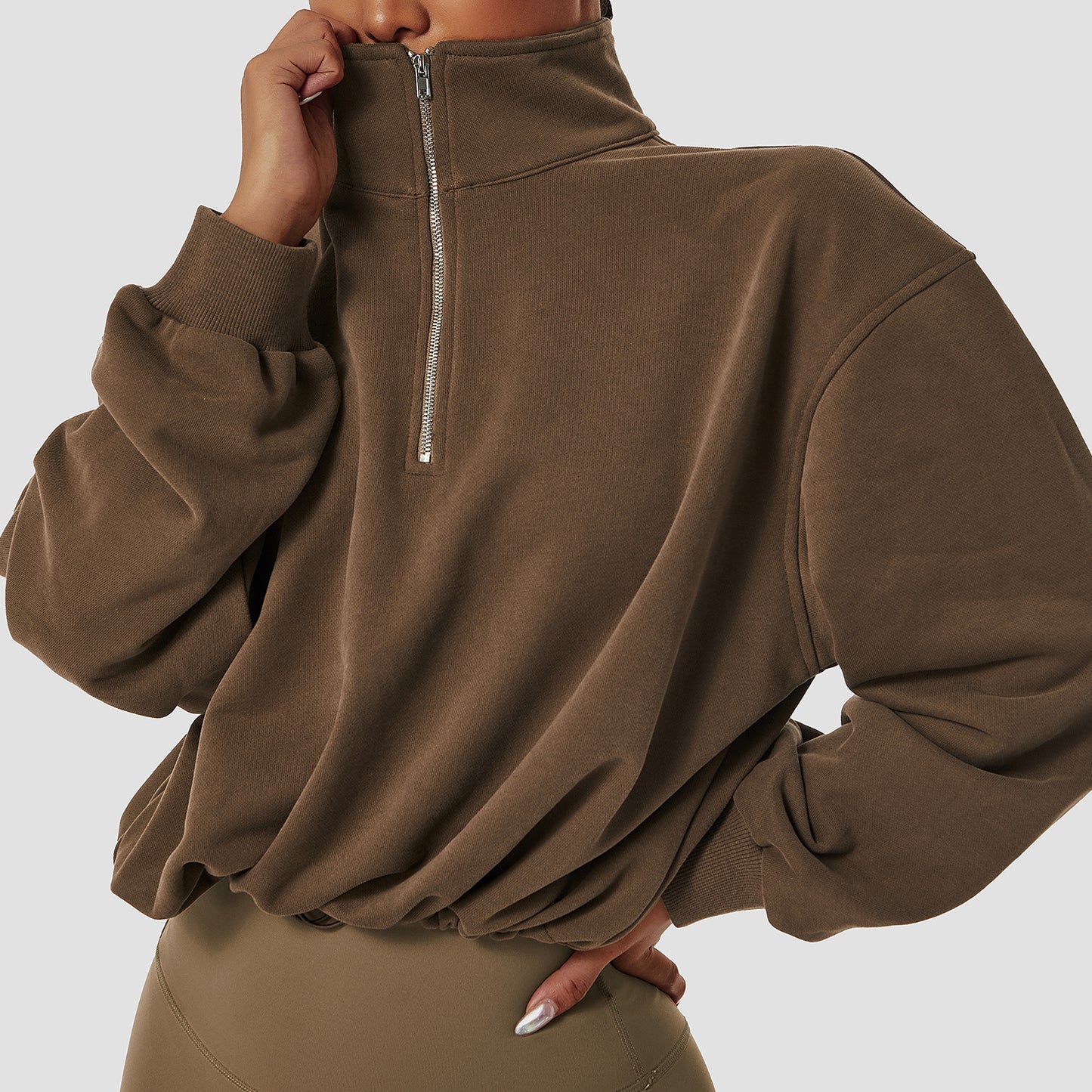 Pullover High Collar Fitness Sports Sweater Women Outdoor Running Drawstring Zipper Loose Long Sleeve Sweatershirt Women