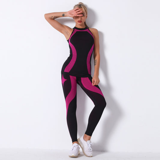 Spot Seamless Sexy Stripes Moisture Wicking Yoga Bra Set Sports Running Fitness Pants for Women