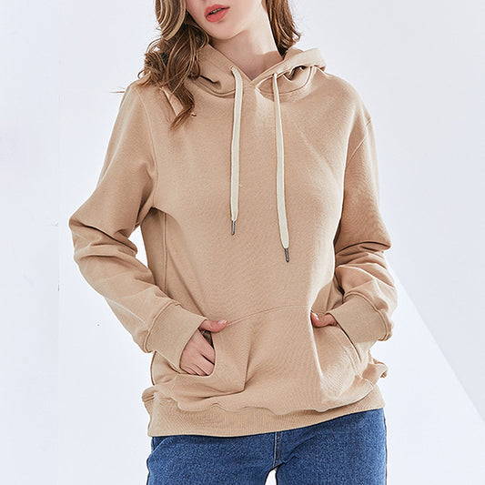 Korean Sense of Design Sweater Women Spring Casual Hooded Solid Color Loose Top