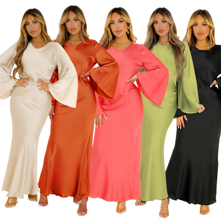 Women Clothing Direct Advanced Imitation Acetic Acid Solid Color Dress