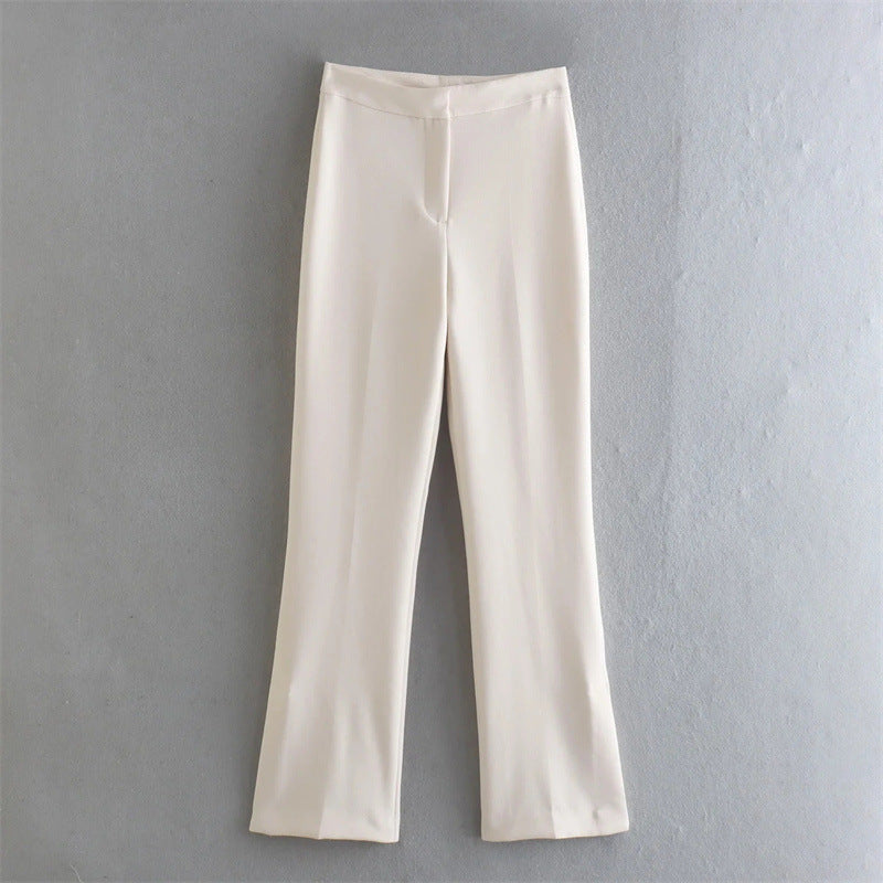 Women Fashionable Trousers Split Straight Pants Summer Pocket Decoration Pants Placket Casual Trousers