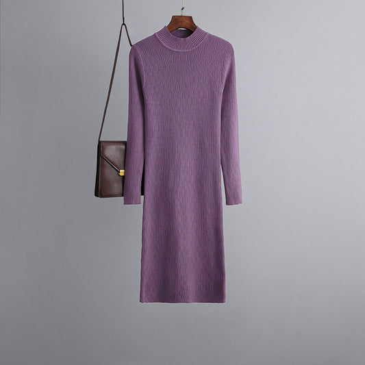 Sheath Half High Collar Inner Match Knitted Dress Women