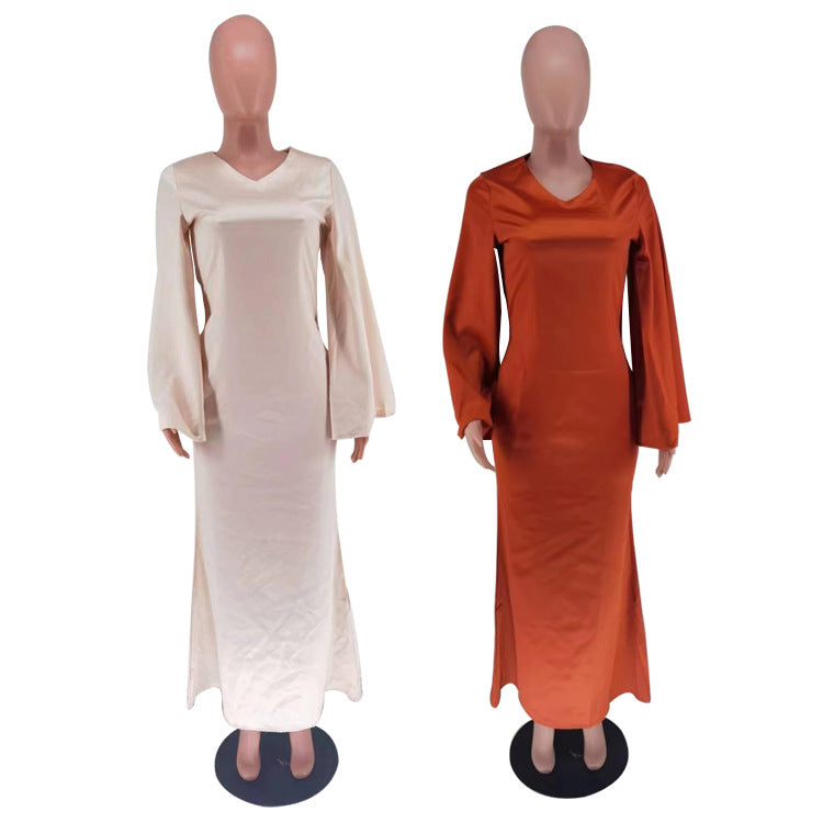 Women Clothing Direct Advanced Imitation Acetic Acid Solid Color Dress