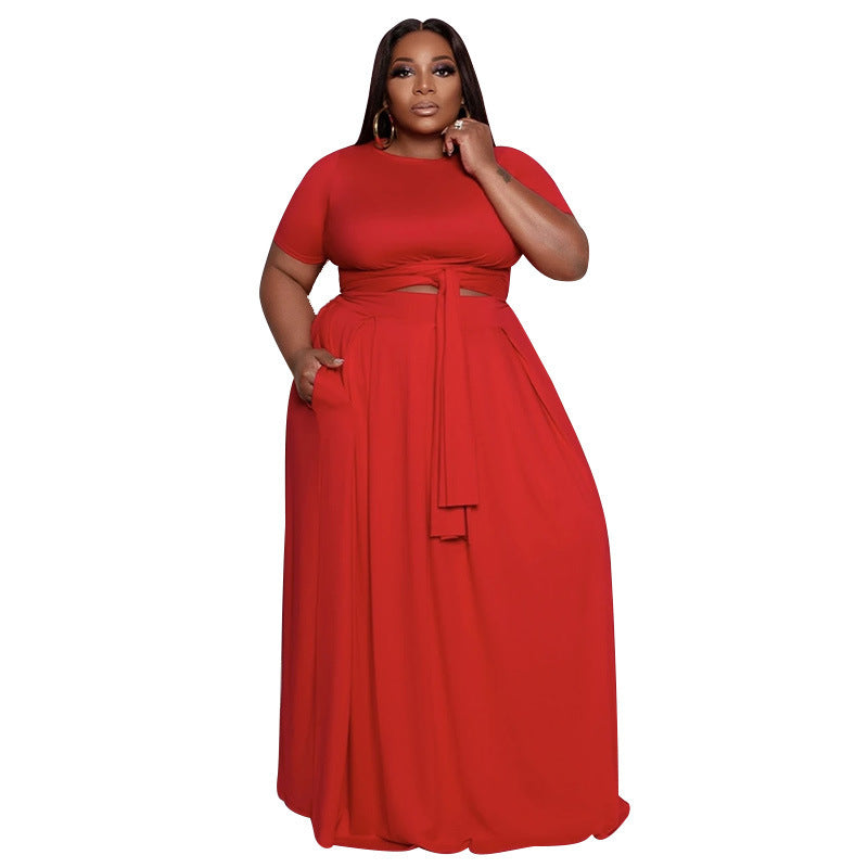 Plus Size Spring Summer Suit Women Recommended Loose Big Hem Skirt Two Piece Set