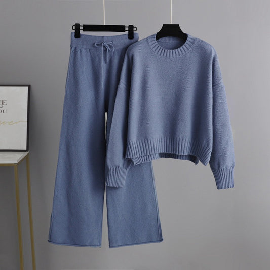 Autumn Winter Casual Knitting Work Pant  Two Piece Set