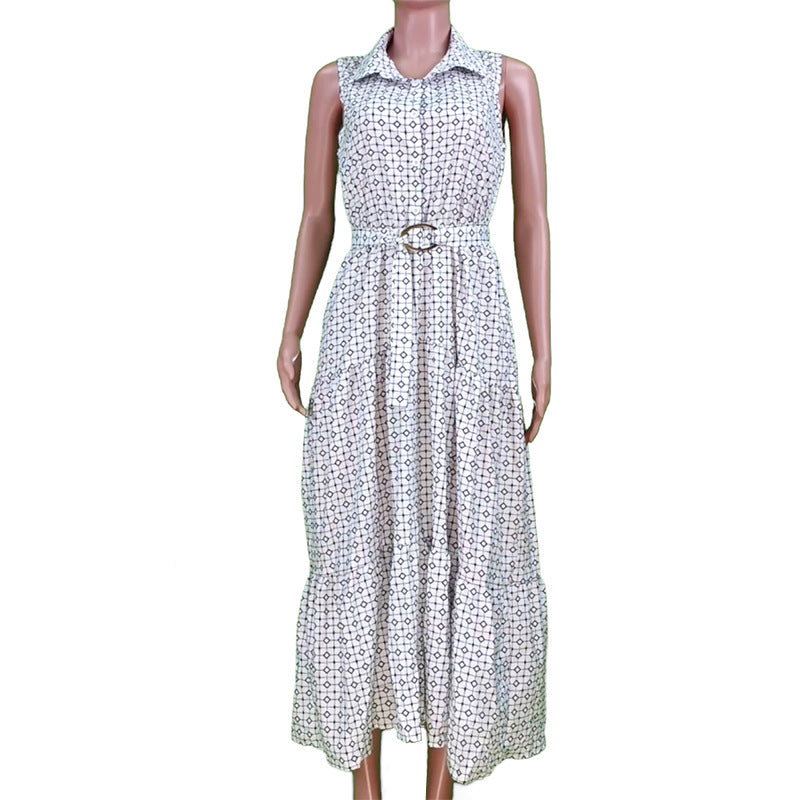 Popular Women Clothing Early Spring Elegance Sleeveless Ruffled Cardigan Printed Dress