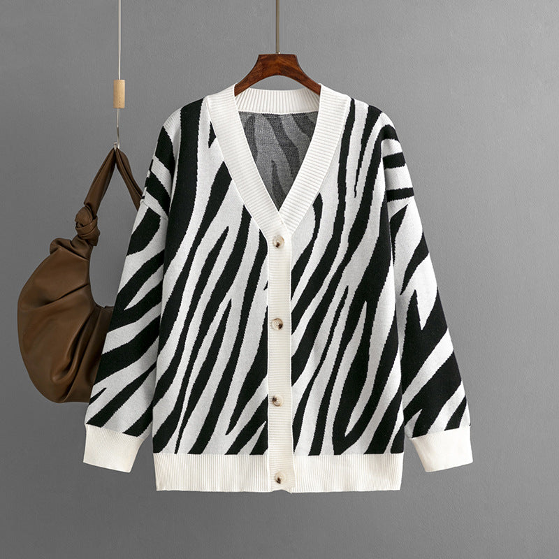 Autumn Winter Women Clothing Single Breasted Sweater Striped Knitted Cardigan