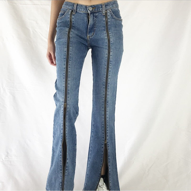 Takeaway High Waist Long Loose Zip Wide Leg Jeans Women