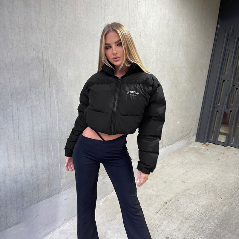 Fall Trend Women Long Sleeve Stand Collar Zipper  Slim Fit Warm Cotton-Padded Jacket Outerwear