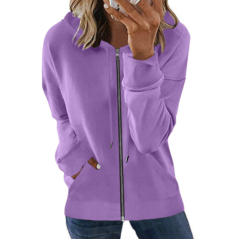 Autumn Winter Zipper   Women Clothing Casual Solid Color Hooded Hoodies