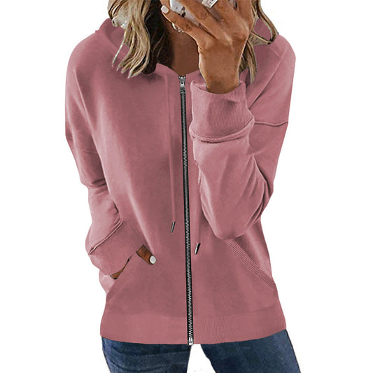Autumn Winter Zipper   Women Clothing Casual Solid Color Hooded Hoodies