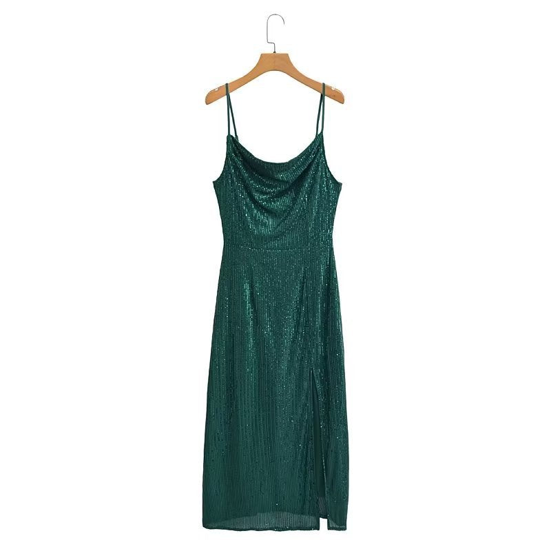 Sequin Sling Dress Women Clothing Summer Socialite Dress Split