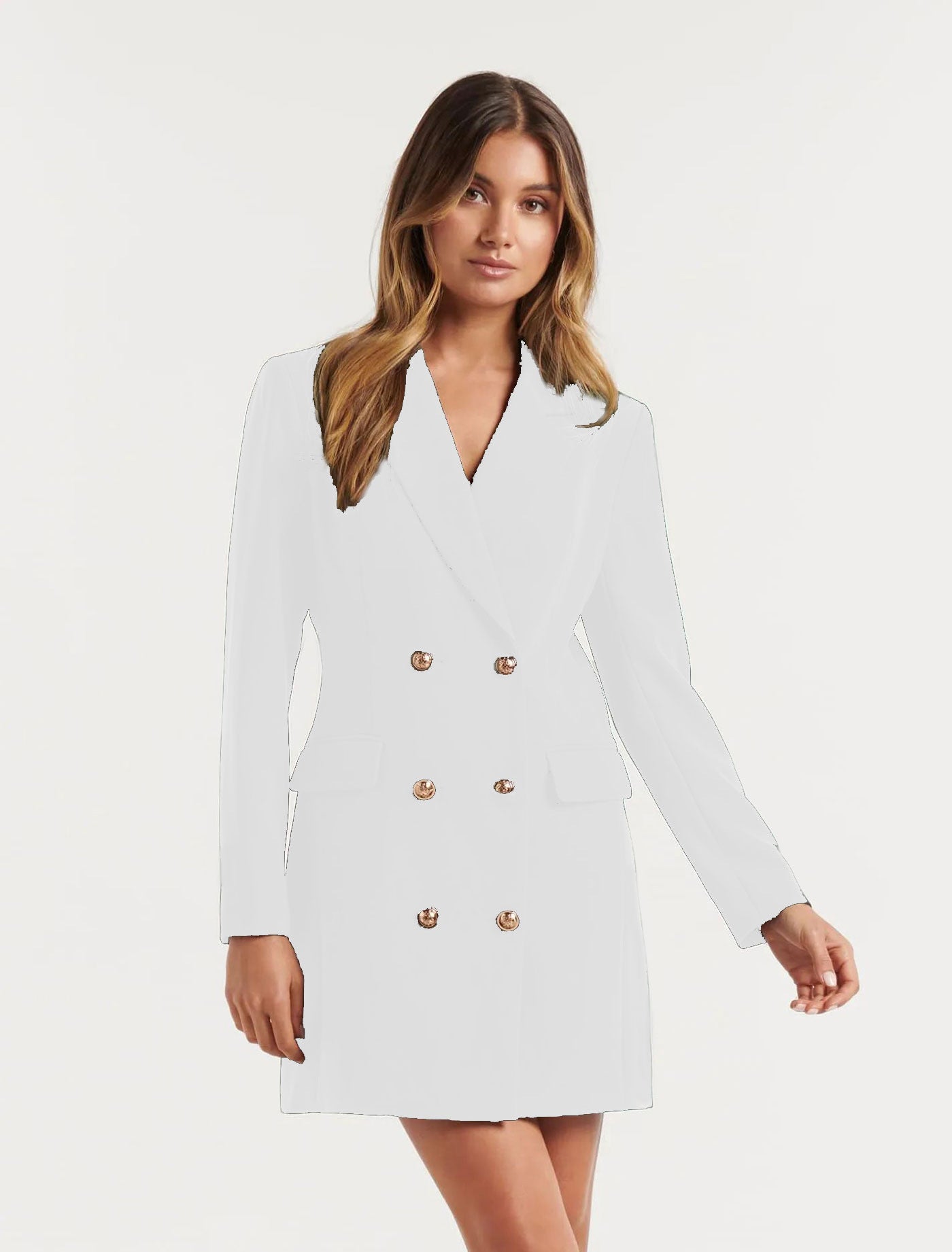 Slim Solid Color Casual Double Breasted Mid-Length Blazer Coat Dress