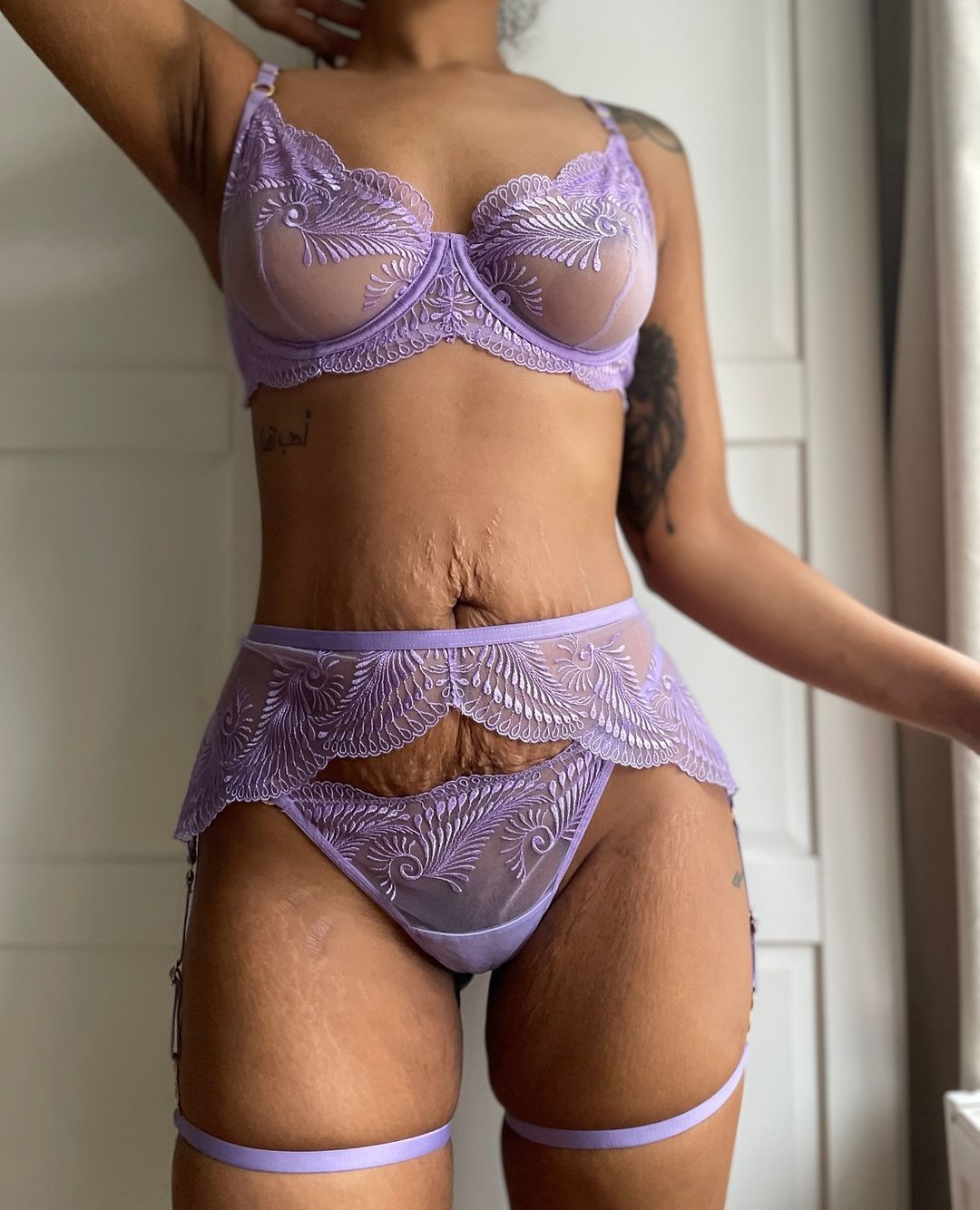 Sexy Thin Embroidery Bra Set Mesh Purple Underwear Women Garter