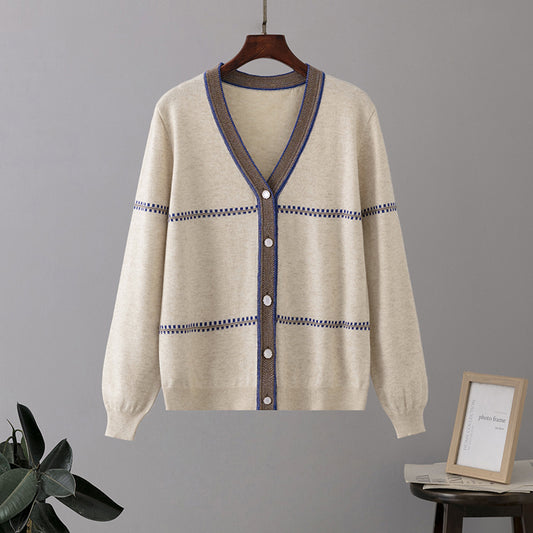 Retro Bright Silk Coat Women Autumn Winter Loose Casual Warm Single Breasted Knitted Cardigan