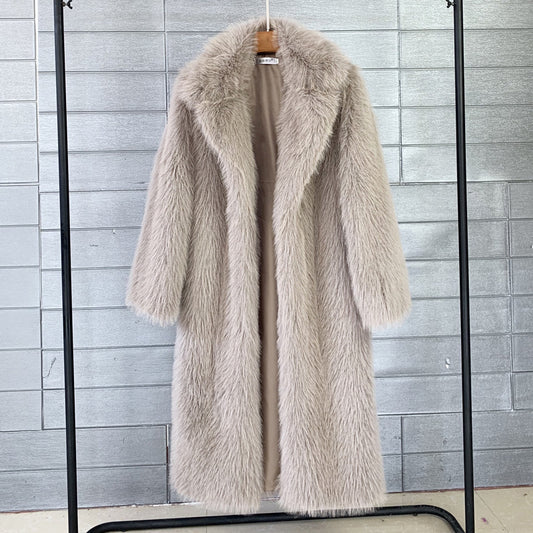 Women Long Toka Collar Coat Overcoat  Wool Faux Fur Coat