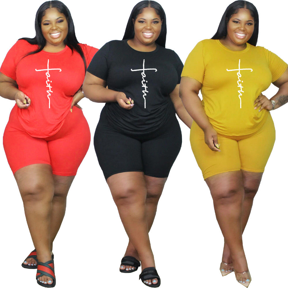Plus Size Women Clothing  Women Clothes Sport Letters Printed  Casual Set