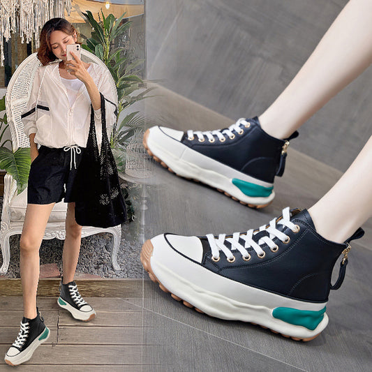 Women's Sneakers Rear Zipper Increased And Slim Sports Casual Shoes