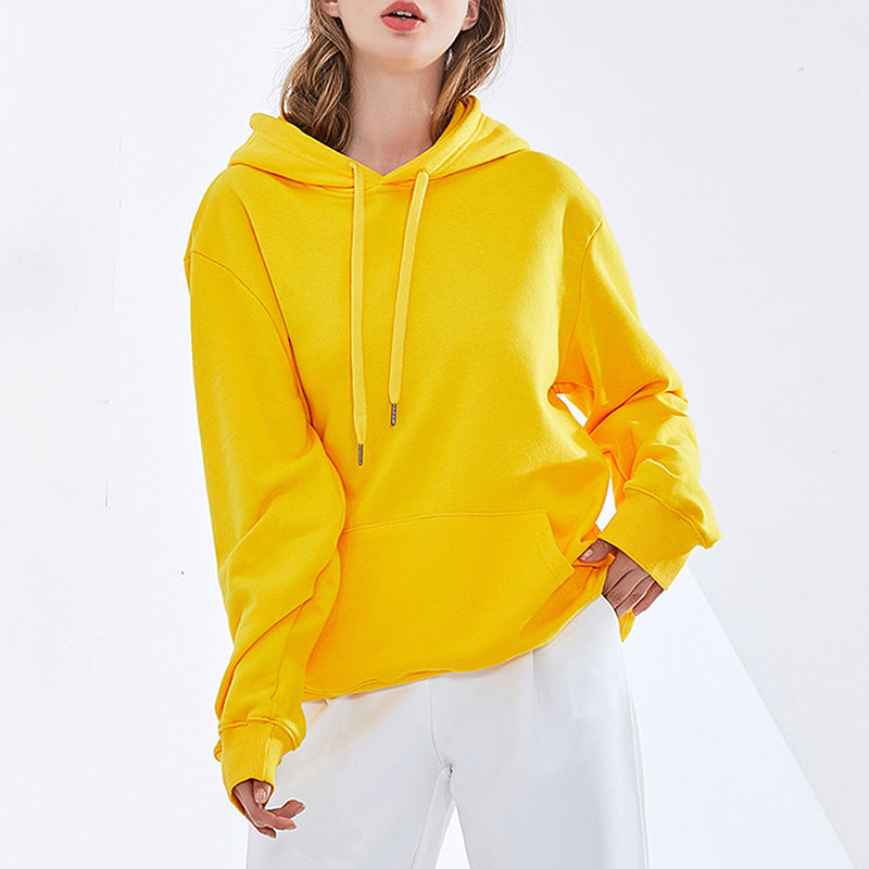 Korean Sense of Design Sweater Women Spring Casual Hooded Solid Color Loose Top