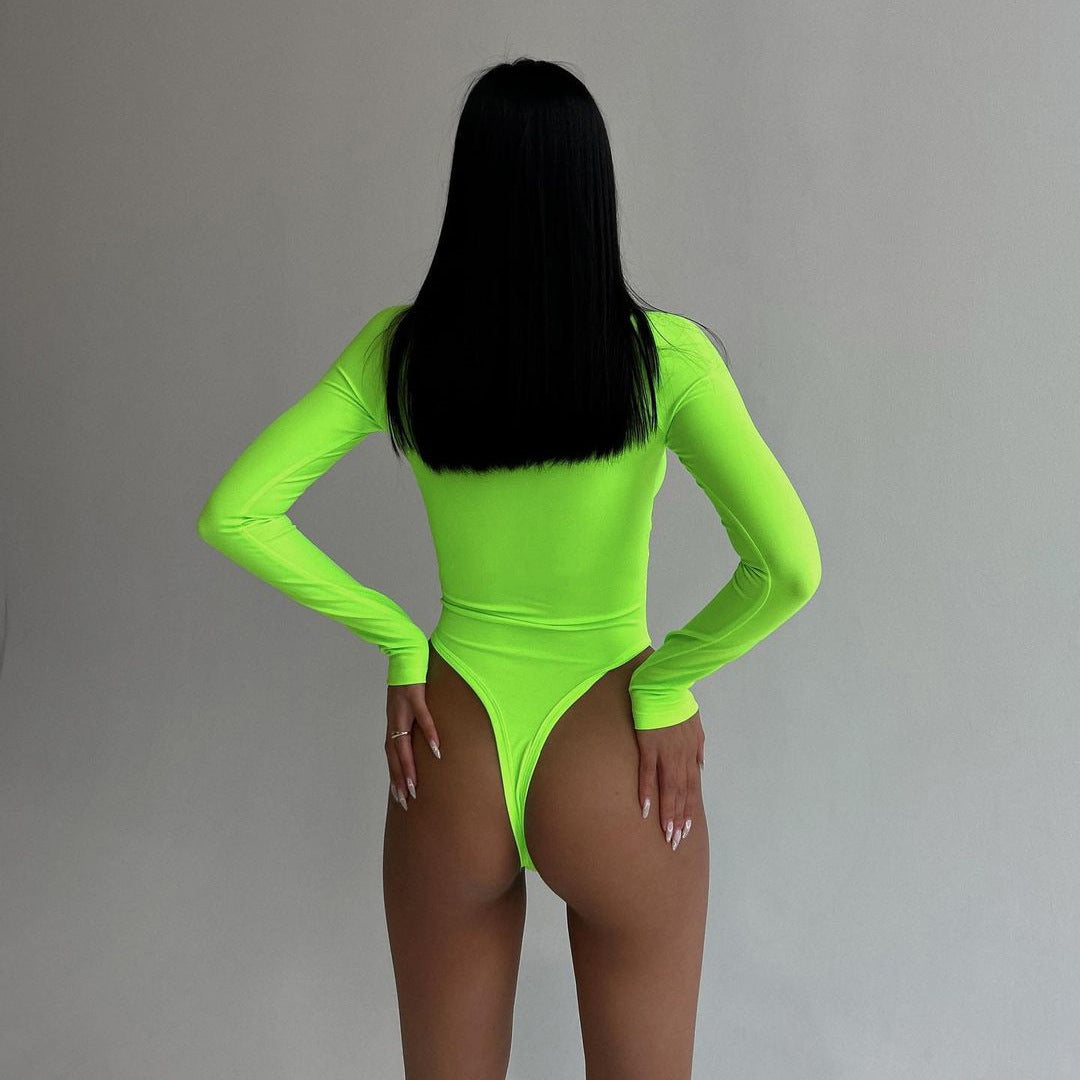 Summer Women Sexy Sexy Hollow Out Cutout out Strap Slim Solid Color Long Sleeve Jumpsuit Women