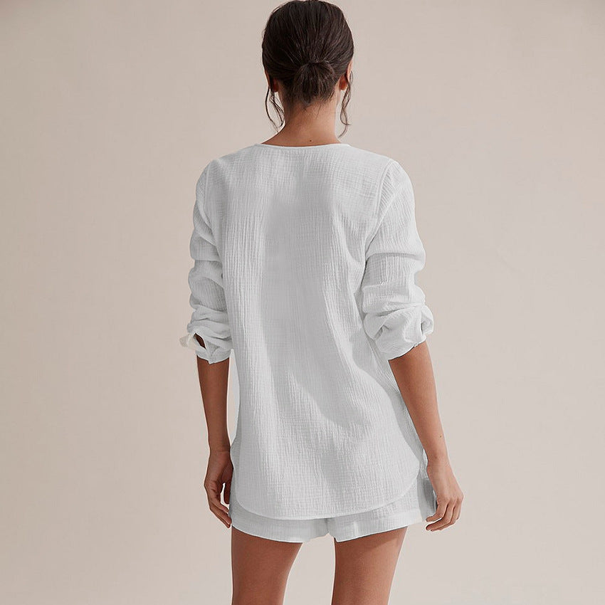 Cotton Crepe Shorts Suit Pajamas Women Skin-Friendly Ladies Homewear