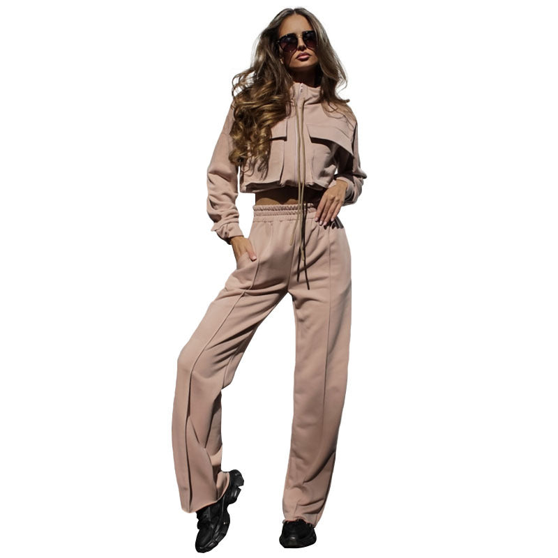 Autumn Winter Solid Color Zipper Double Suit Women