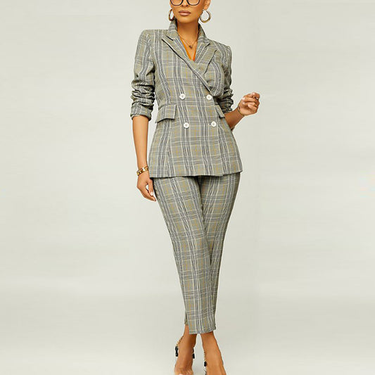 Women Clothing Spring Elegant Slim Plaid Business Suit