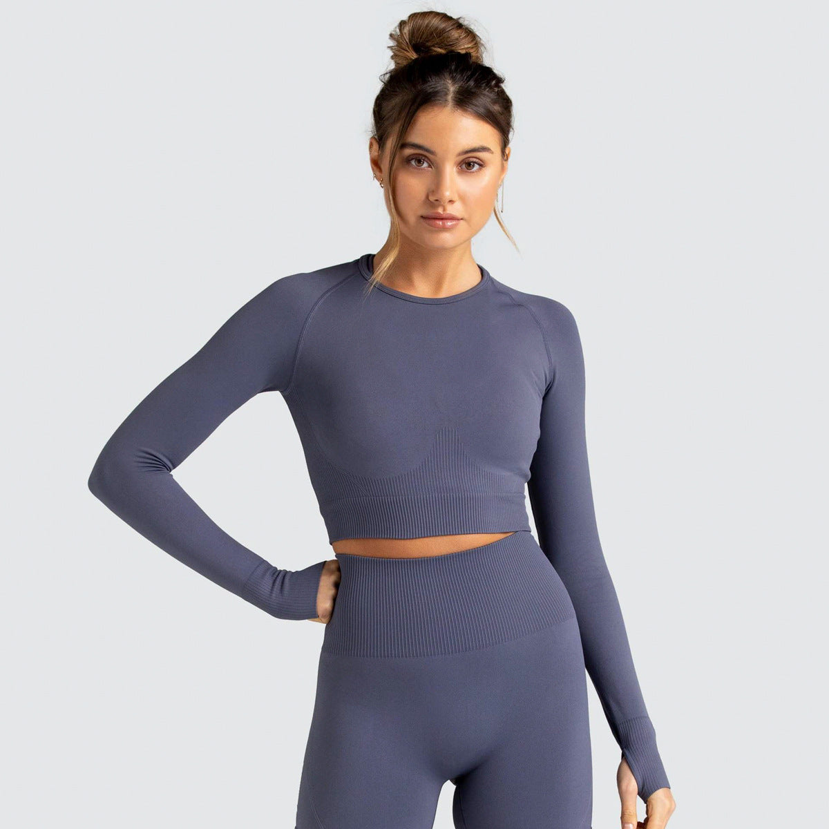 Knitted Seamless Slim-Fit Long-Sleeved Yoga Exercise Workout Clothes