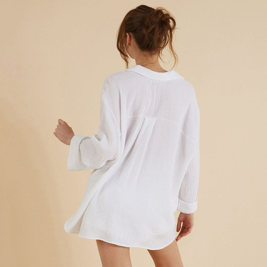 Double Layer Gauze Cotton Collared Pajamas Women Homewear