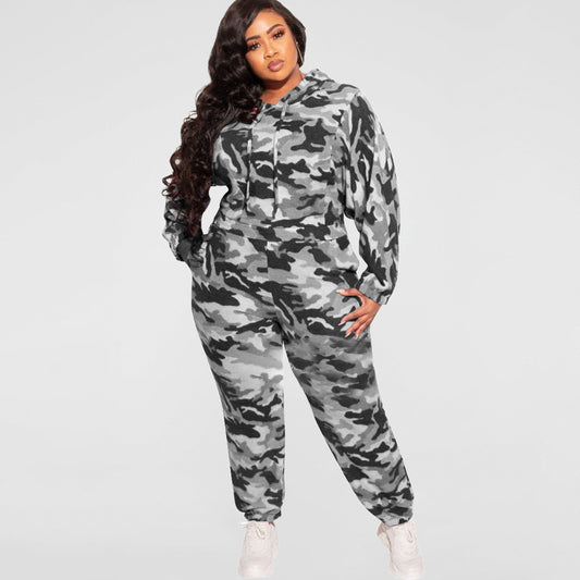 Plus Size Camouflage Loose Casual Two-Piece Suit  Women Suit