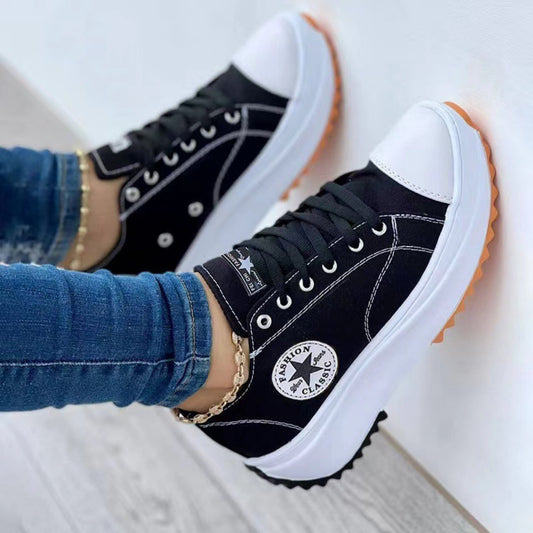 Amazon AliExpress Independent Station Foreign Trade New 2022 Spring Round Toe Canvas Shoes Low-top Thick-soled Single Shoes Spot