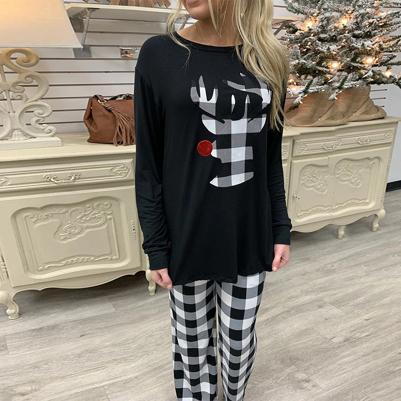 Christmas Elements Printed Homewear Women Autumn Winter Long Sleeve Top Trousers Two Piece Set