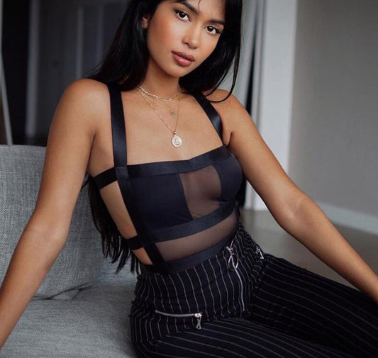 Sexy See-through Suspenders Backless Bodysuit