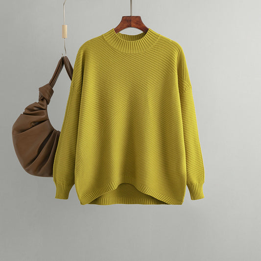 Long Sleeves Top Solid Color Pullover Sweater Women Mock Neck Sweater Bottoming Shirt